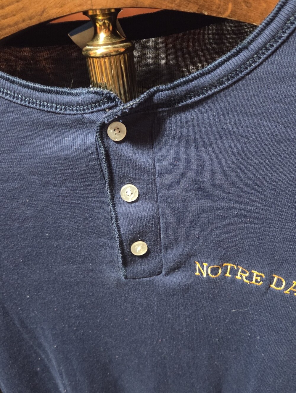 Vintage Champion Notre Dame Blue Henley Shirt Size Medium Made In USA - Picture 3 of 8